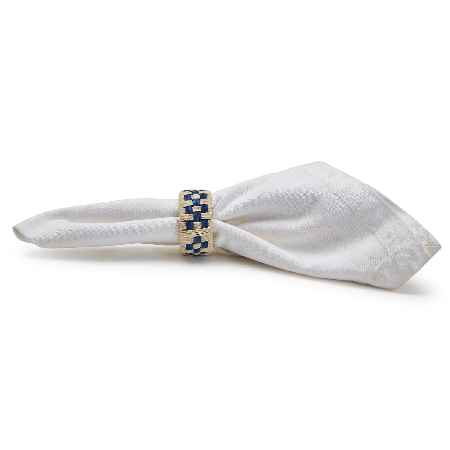 Ivory and Navy Napkin Rings Set of 4