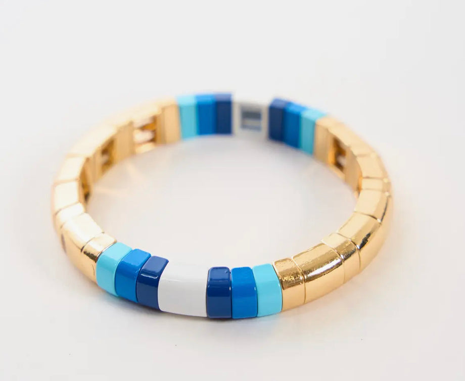 Gold & Navy Enamel Tile Bracelet