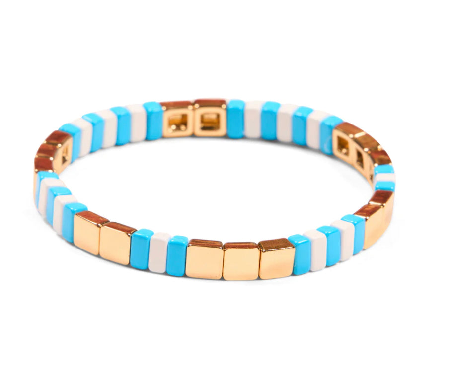 Ocean Gold: Light Blue White & Gold Tile Bracelet