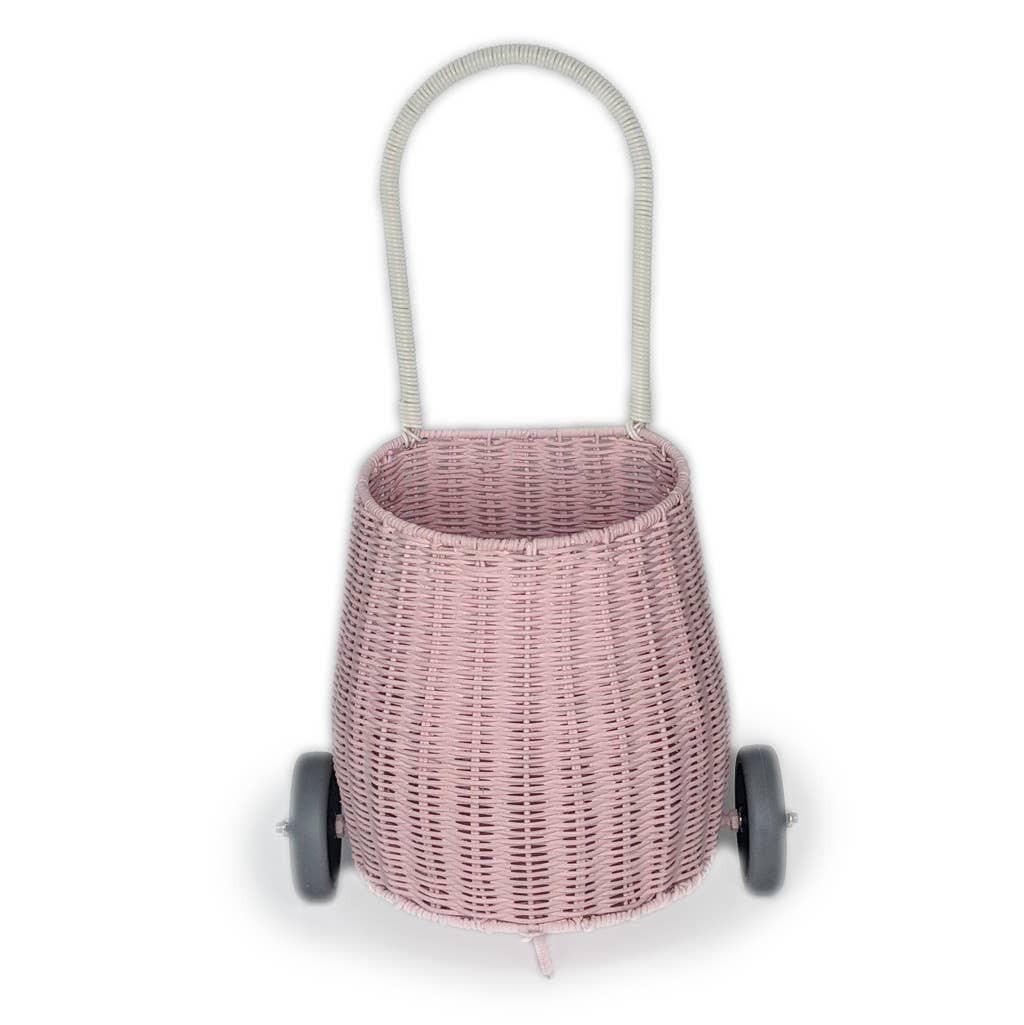 handmade basket on wheels-rattan wicker pull luggy kids toy