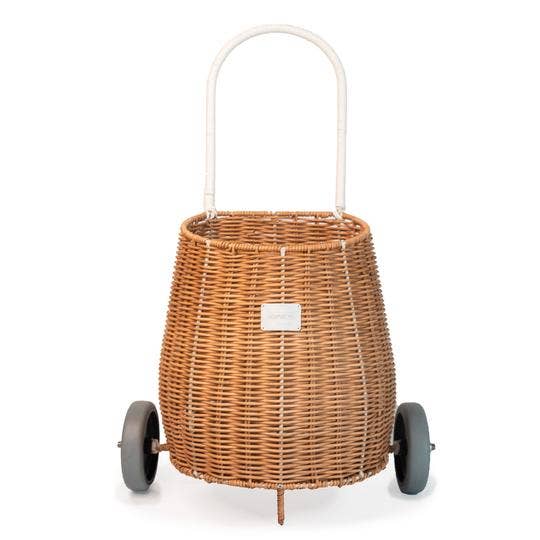 handmade basket on wheels-rattan wicker pull luggy kids toy