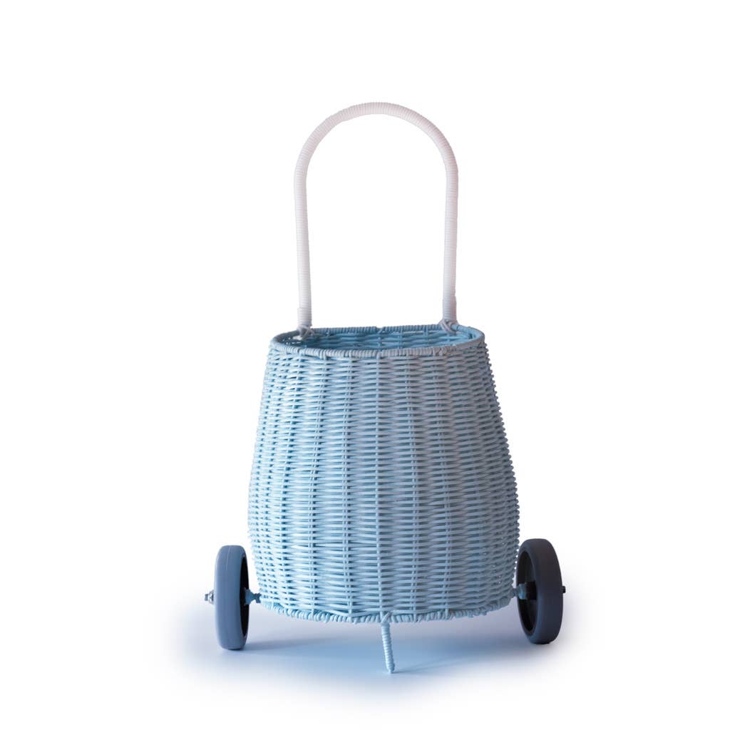 handmade basket on wheels-rattan wicker pull luggy kids toy