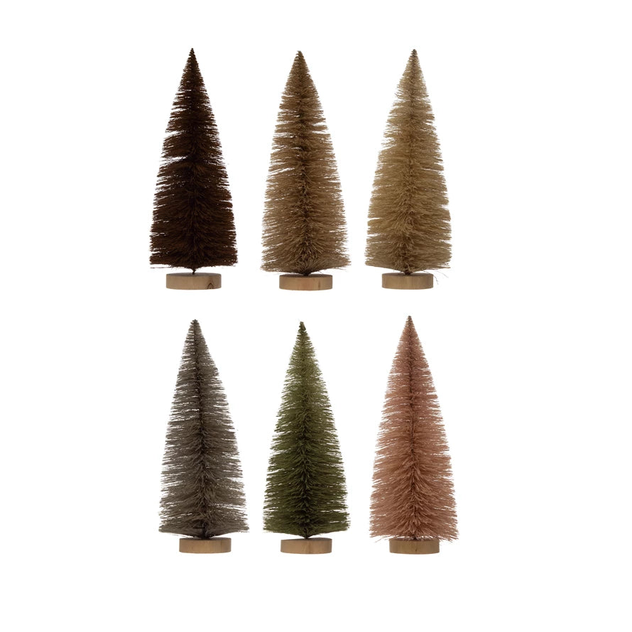 4-1/4&quot; Round x 12&quot;H Sisal Bottle Brush Tree with Wood Base, 6 Colors