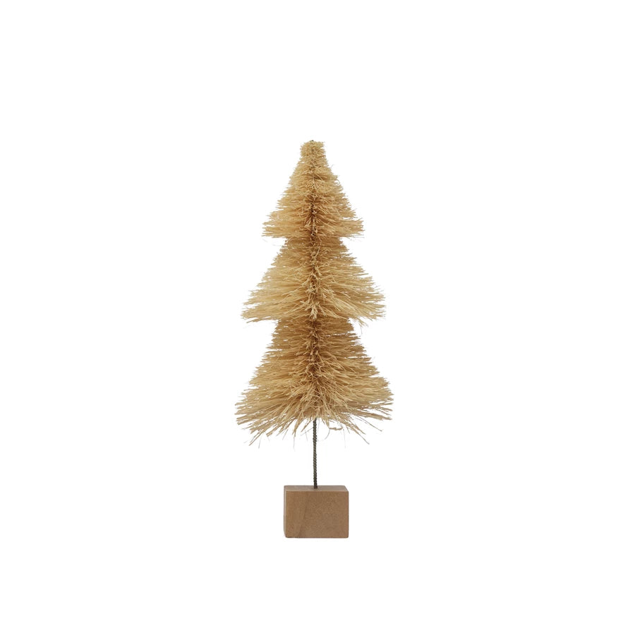 4&quot; Round x 10&quot;H Sisal Bottle Brush Tree with Wood Base, Cream Color
