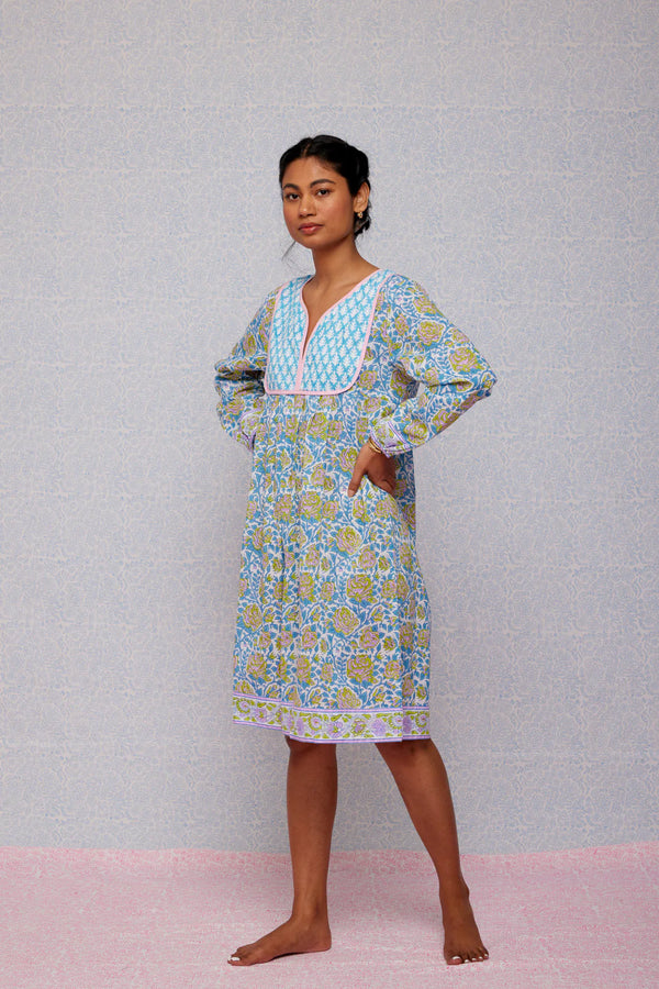 SZ Jaipur Dress in Cornflower Blue & Pop Green