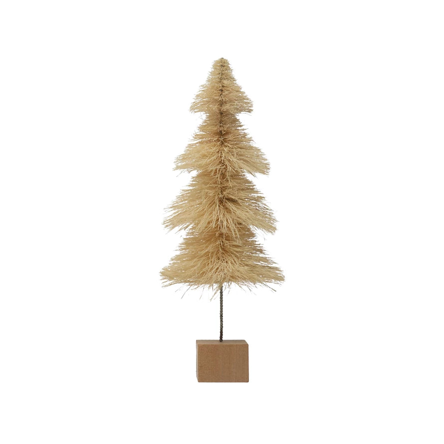 4-1/2&quot; Round x 11-1/2&quot;H Sisal Bottle Brush Tree with Wood Base, Cream Color
