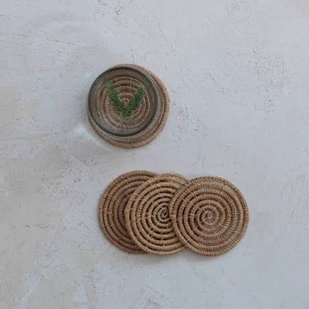 Hand woven palm coasters, round