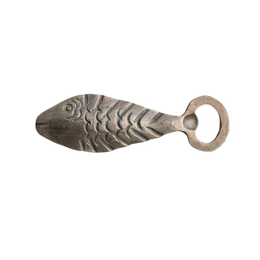 Cast Metal Fish Bottle Opener with Antique Brass Finish