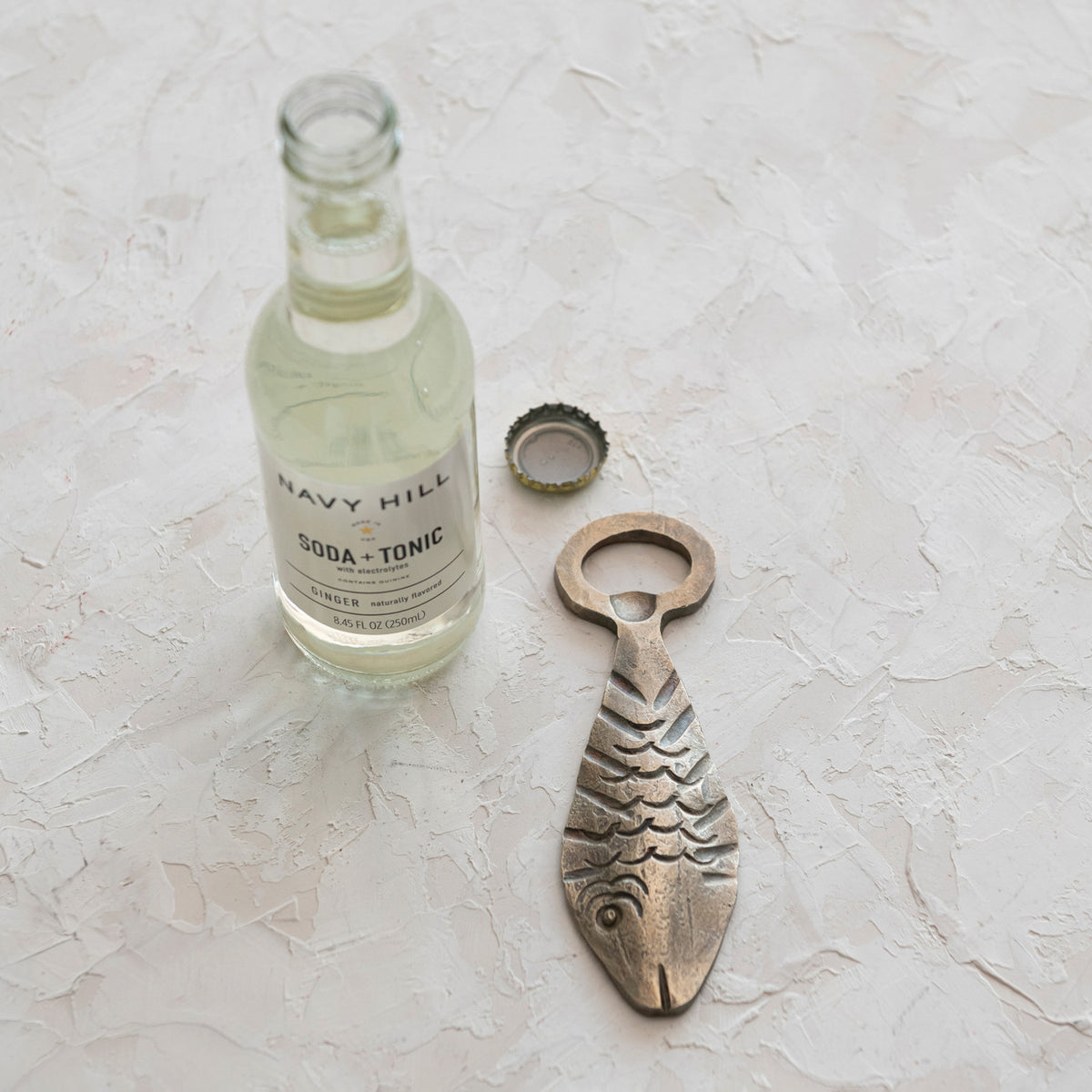 Cast Metal Fish Bottle Opener with Antique Brass Finish