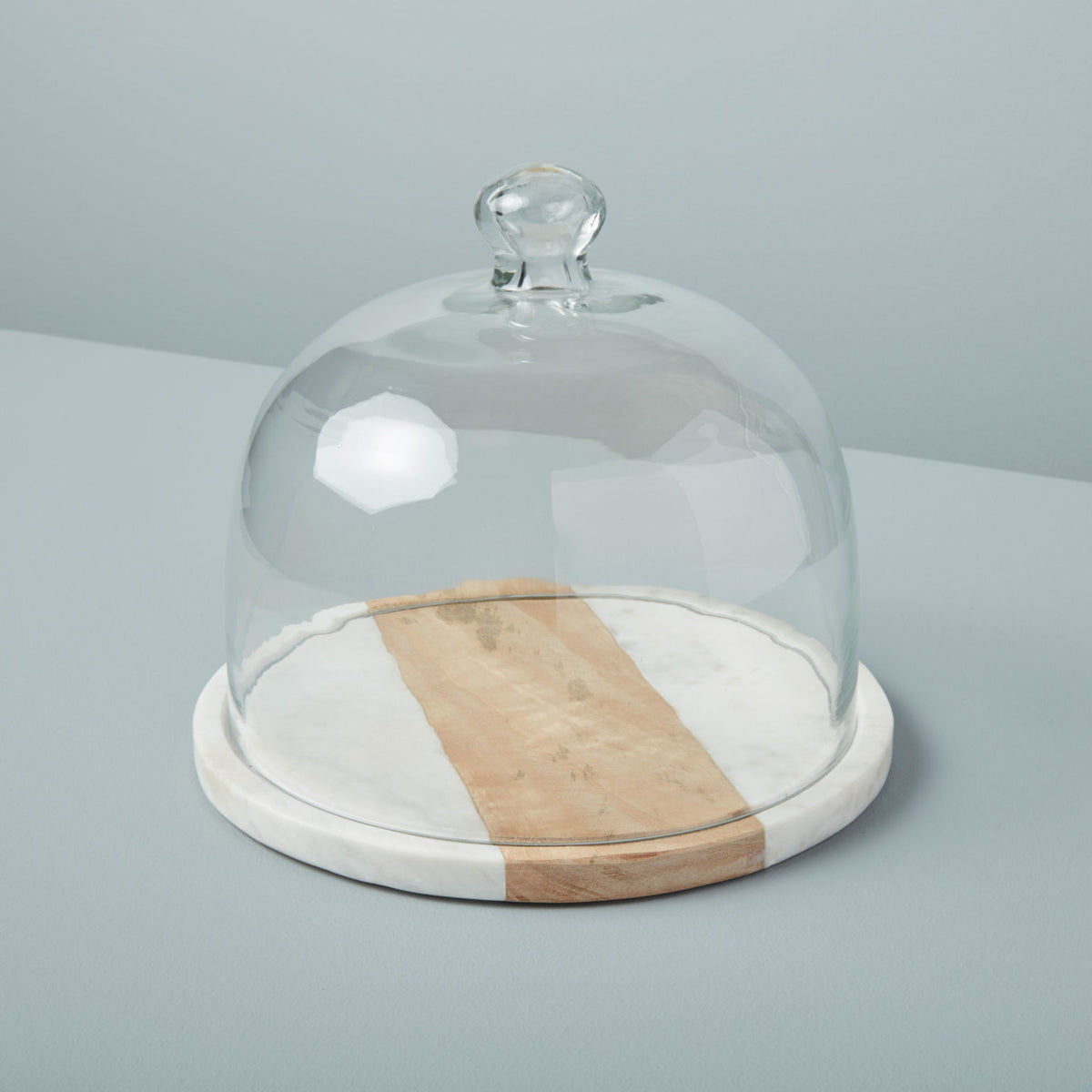 White Marble &amp; Wood Glass Cloche
