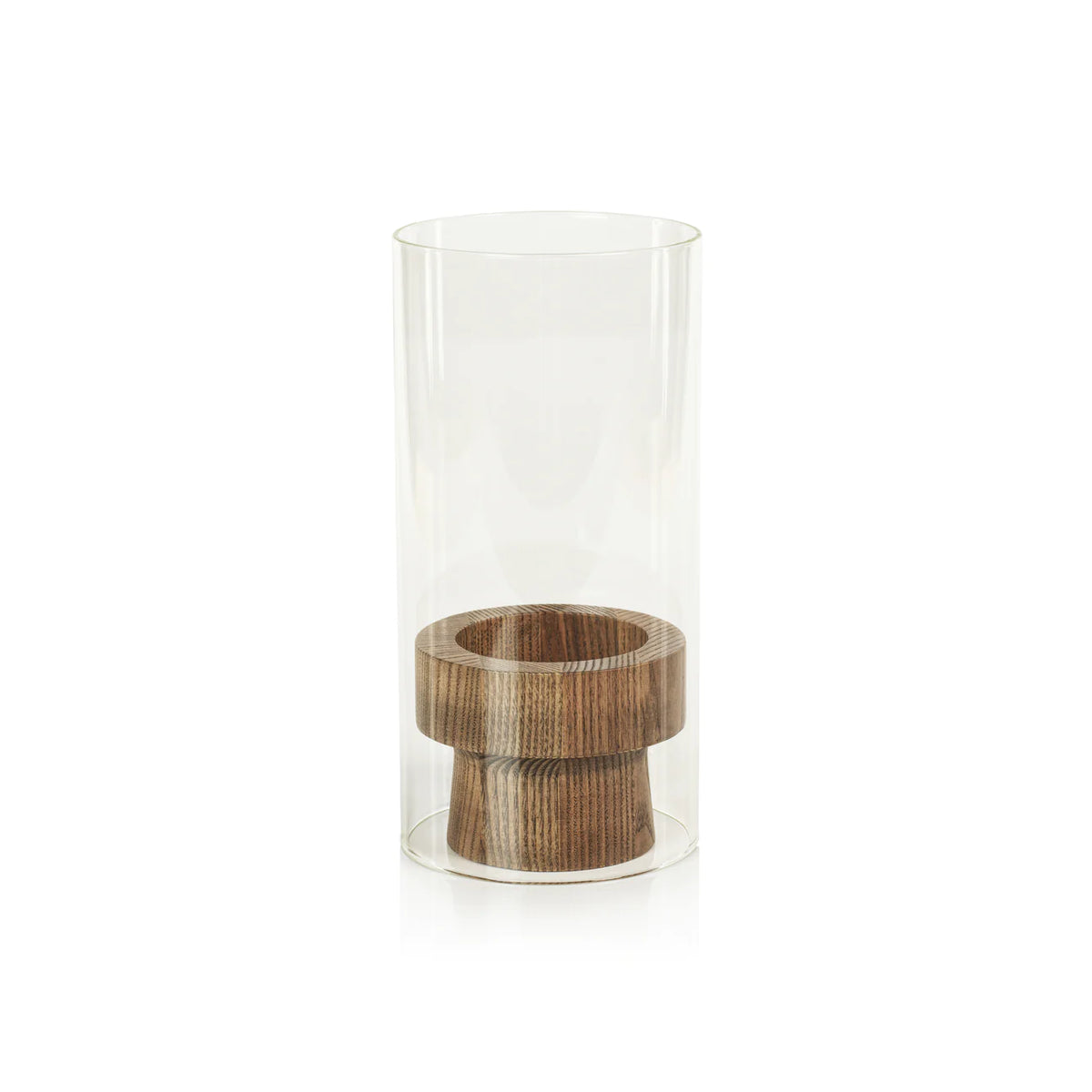 West Indies Pillar Holder on Ash Wood Base with Glass Hurricane