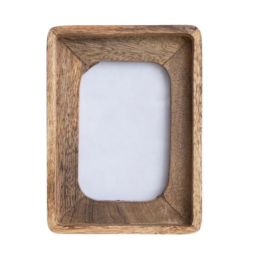 Hand-Carved Mango Wood Photo Frame, Natural (Holds 4&quot; x 6&quot; Photo)