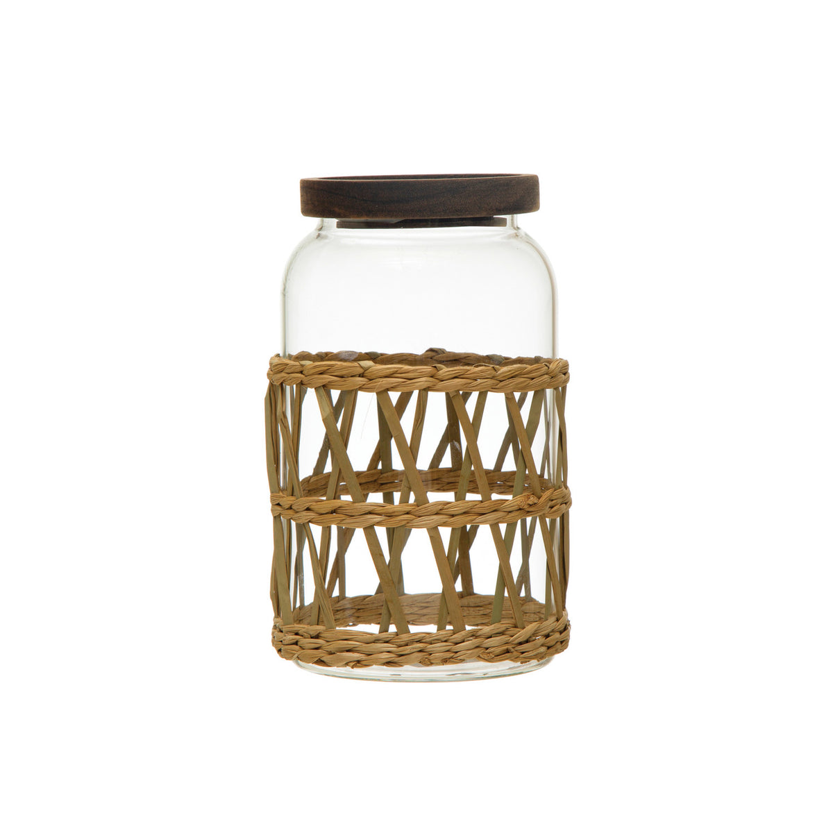 Glass Canister w/ Acacia Wood Lid &amp; Woven Sleeve