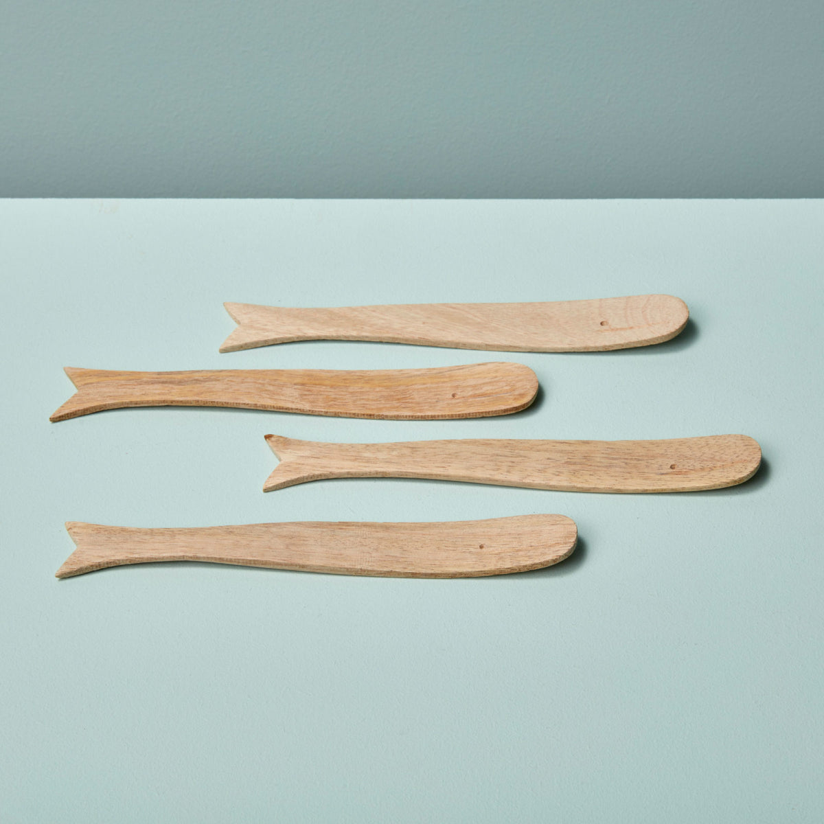 Raw Natural Mango Wood Whale Spreaders, Set of 4