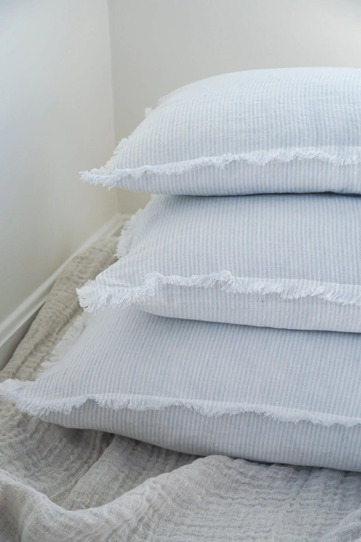 Sky Blue &amp; White Striped So Soft Linen Pillow