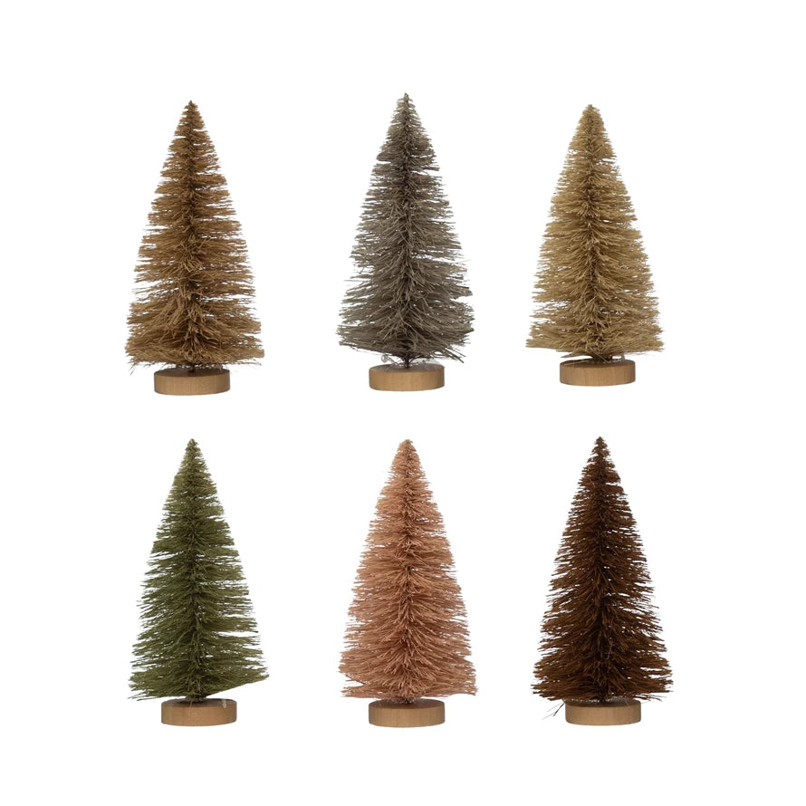 3&quot; Round x 6&quot;H Sisal Bottle Brush Tree with Wood Base, 6 Colors