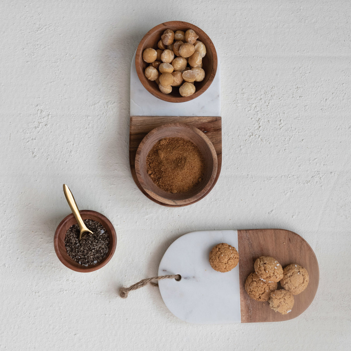 Marble &amp; Acacia Wood Pinch Pot