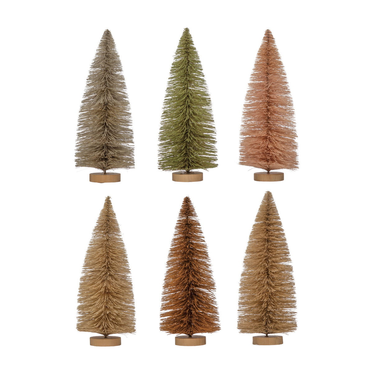 3-3/4&quot; Round x 9&quot;H Sisal Bottle Brush Tree with Wood Base, 6 Colors